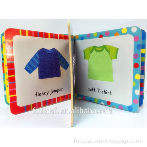 FDT customized fantastic and cheap baby touch and feel board book printing with cloth